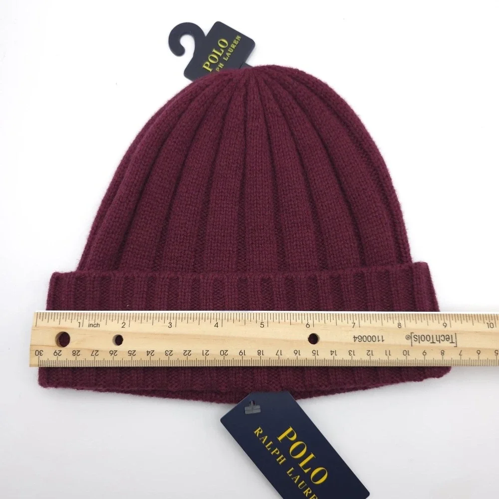 POLO RALPH LAUREN New Burgundy/‎ Wine Rib Knit Wool Blend Beanie Hat One Size